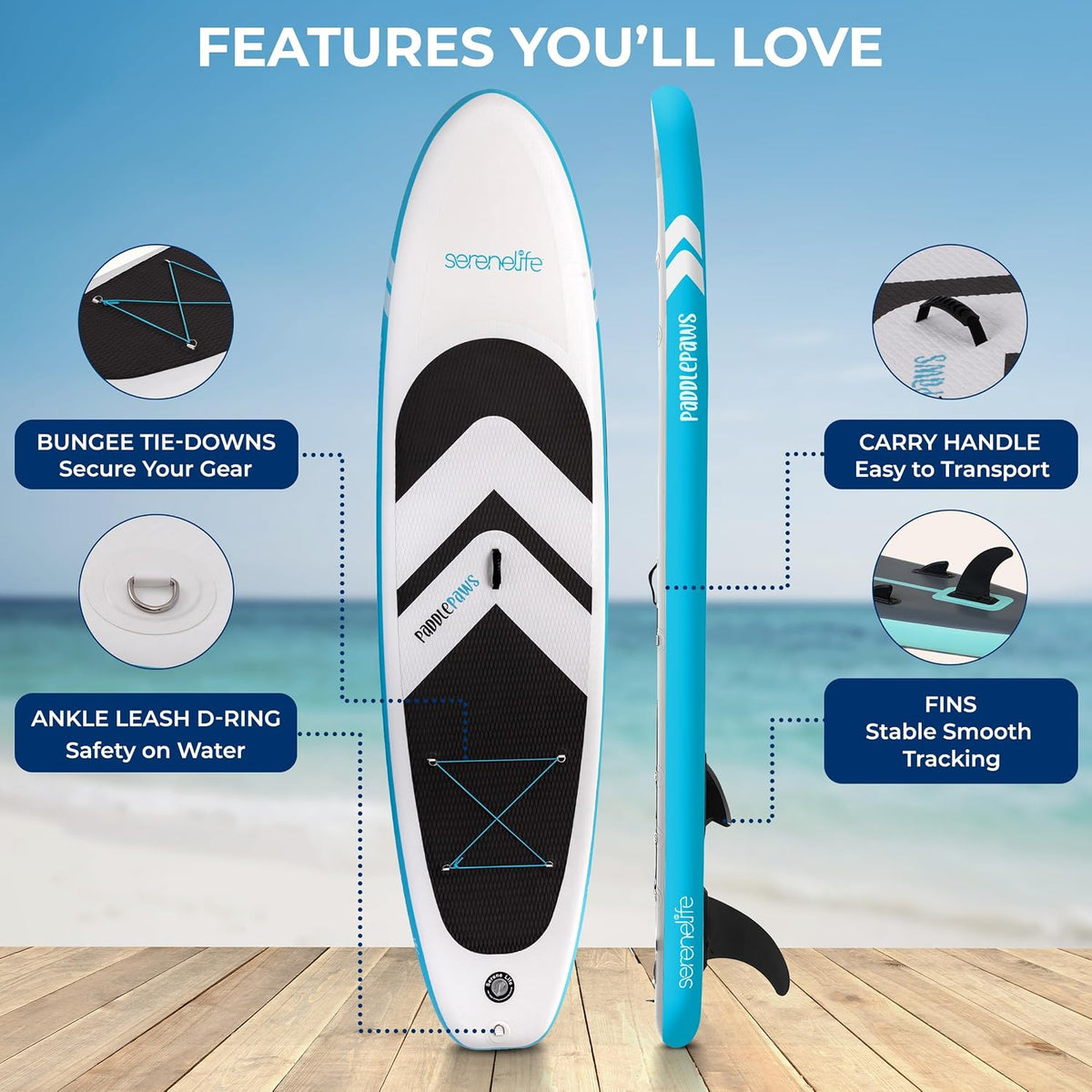 SereneLife SLSPUW100 Tavola da SUP Gonfiabile XL